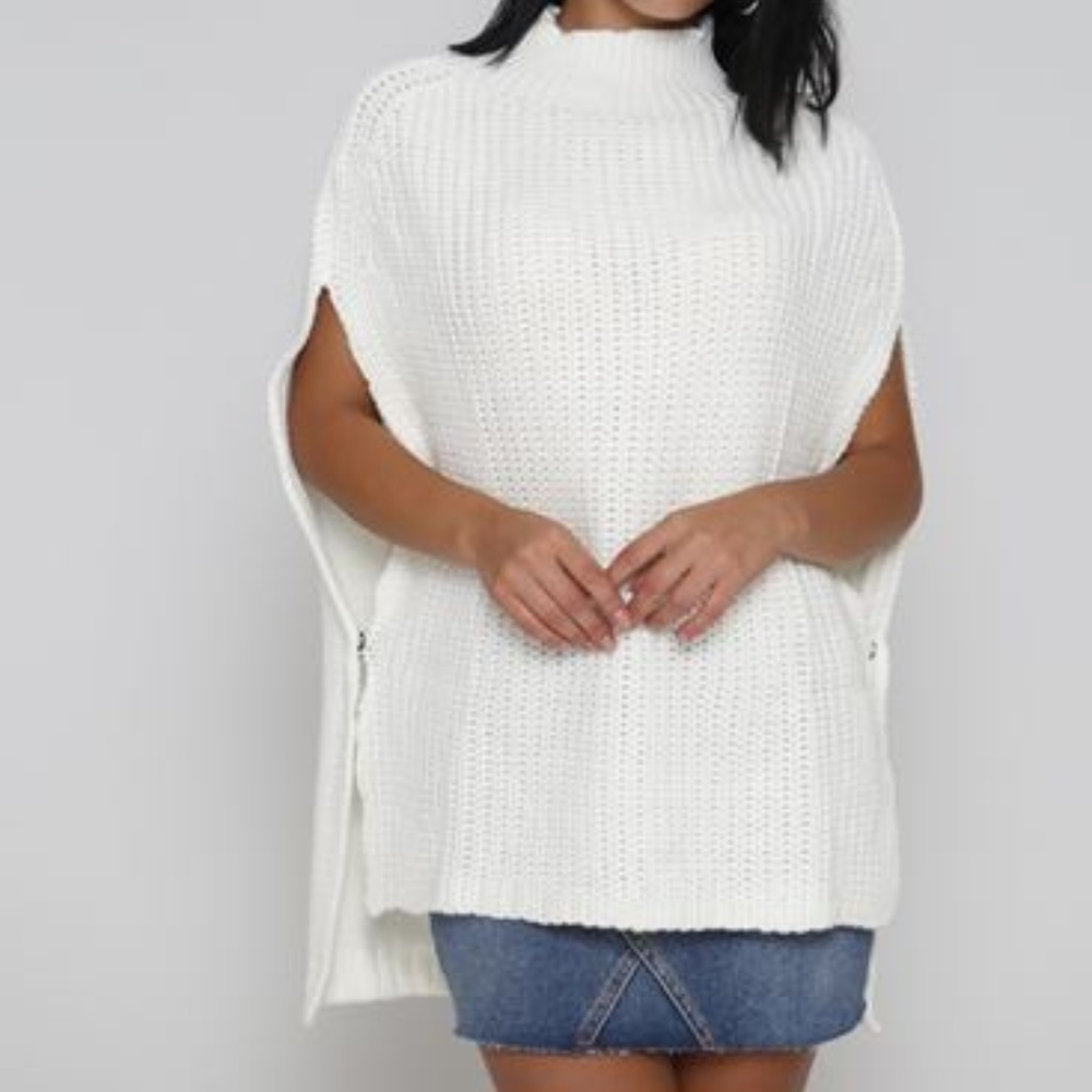 Chunky Mock neck snap button cape sweater